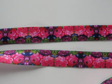 Load image into Gallery viewer, 1m Bright pink and purple flower print fold over elastic FOE foldover elastic 15mm wide