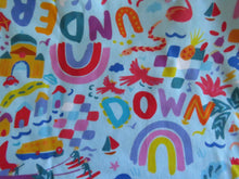 Load image into Gallery viewer, 1m Wave, rainbow, waterskier, palm tree print Blue 100% organic cotton jersey knit 112cm