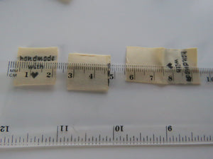 50 Beige Handmade with (love) heart symbol woven flag labels 2 x 2cm
