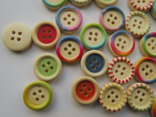 Load image into Gallery viewer, 50 Mixed Print rainbow 15mm buttons 4 holes