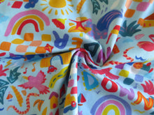 Load image into Gallery viewer, 1m Wave, rainbow, waterskier, palm tree print Blue 100% organic cotton jersey knit 112cm