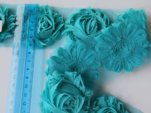 4 Jade green Shabby Chic Chiffon flowers  50mm diameter per flower approx.