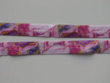Load image into Gallery viewer, 2m pink purple gold  marbled swirl abstract Fold Over Elastic FOE Foldover 15mm