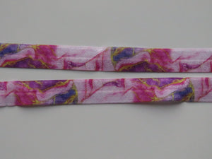 2m pink purple gold  marbled swirl abstract Fold Over Elastic FOE Foldover 15mm