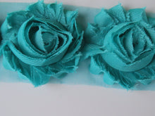 Load image into Gallery viewer, 4 Jade green Shabby Chic Chiffon flowers  50mm diameter per flower approx.