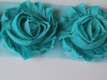 Load image into Gallery viewer, 1 x Shabby Chic Chiffon flower- blue and greens- Colour Numbers 17-22. 50mm flower- 80c per individual flower