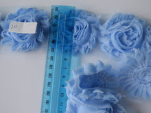 Load image into Gallery viewer, 3 Pale blue Shabby Chic Chiffon flowers  50mm diameter per flower