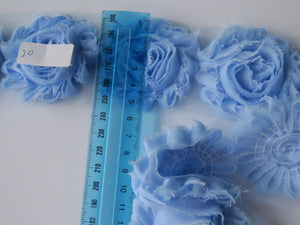 3 Pale blue Shabby Chic Chiffon flowers  50mm diameter per flower