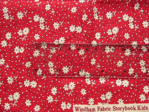 1/8th yard Approx.56cm x 23cm Windham fabric storybook pattern- cream flower on red