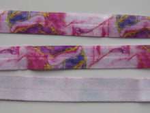 Load image into Gallery viewer, 2m pink purple gold  marbled swirl abstract Fold Over Elastic FOE Foldover 15mm