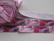 Load image into Gallery viewer, 2m pink purple gold  marbled swirl abstract Fold Over Elastic FOE Foldover 15mm