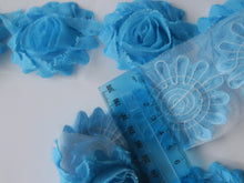 Load image into Gallery viewer, 4 Teal  Shabby Chic Chiffon flowers  50mm diameter per flower