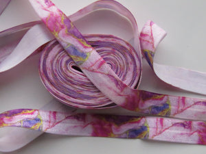 2m pink purple gold  marbled swirl abstract Fold Over Elastic FOE Foldover 15mm