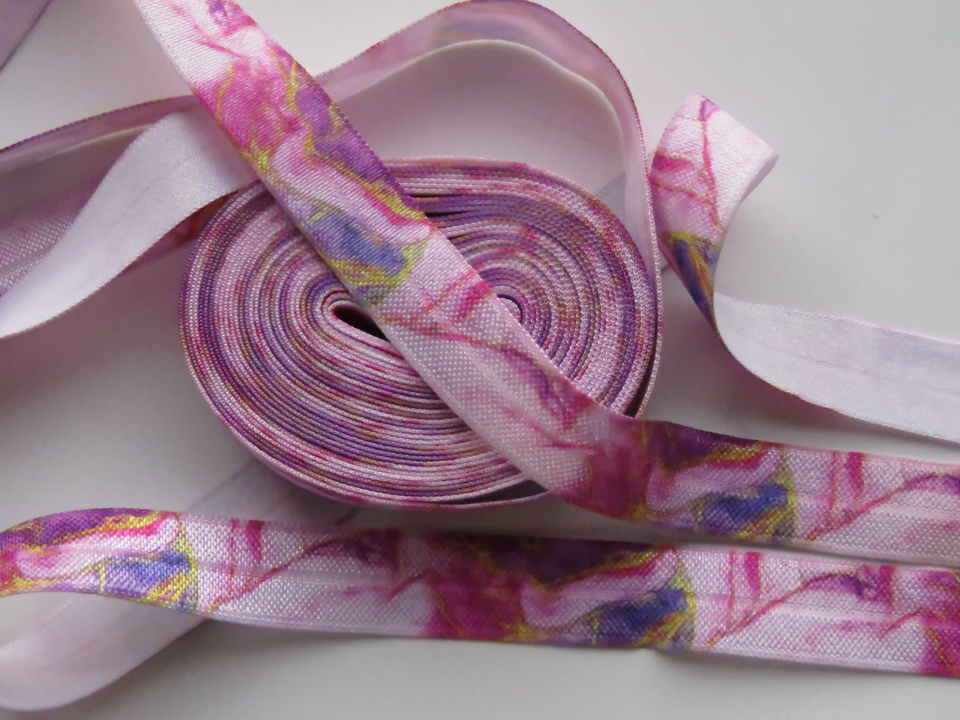 2m pink purple gold  marbled swirl abstract Fold Over Elastic FOE Foldover 15mm
