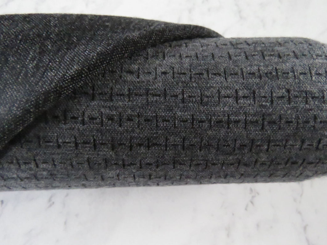 Offcut 16cm L x 128cm W Black Dash and Line print on Charcoal grey 250g 100% merino- precut length