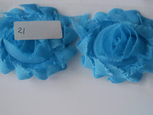 Load image into Gallery viewer, 4 Teal  Shabby Chic Chiffon flowers  50mm diameter per flower
