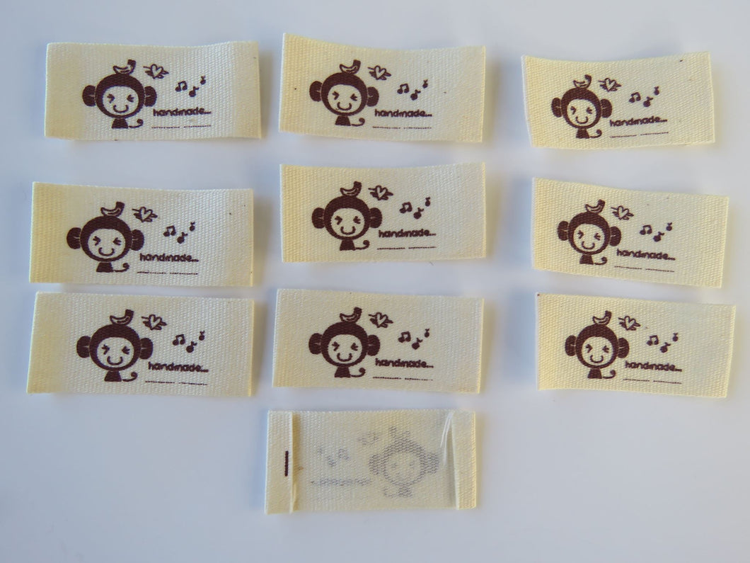 10 Monkey Handmade Cotton Labels 45x 20mm