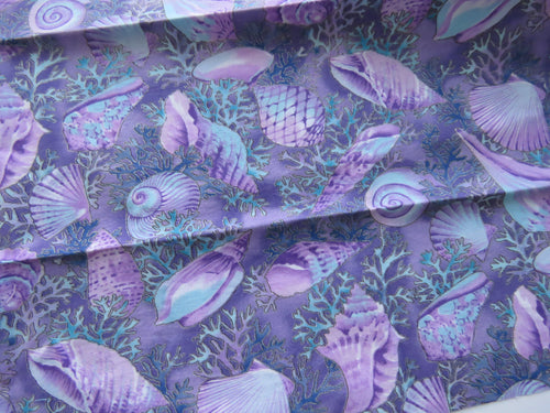 Purple seashell and coral print quilting patchwork fabric- 100% cotton 30cm L x 73cm wide