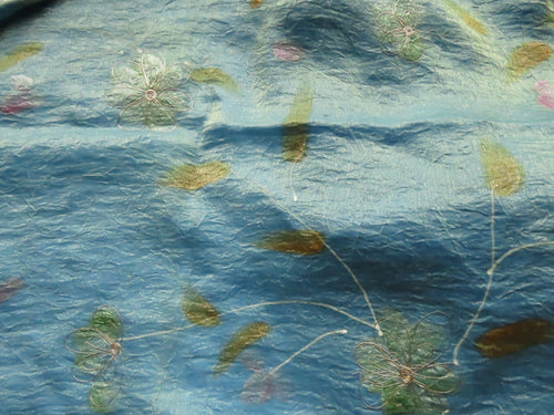 70cm Soft shimmering blue with gold metallic floral 120cm wide