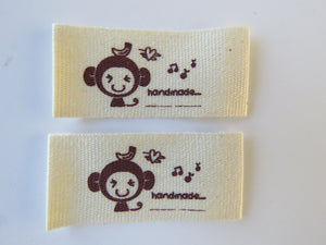 10 Monkey Handmade Cotton Labels 45x 20mm