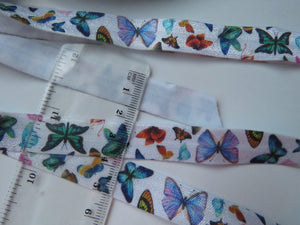 5m Butterfly print on white Fold over Elastic FOE Fold over elastic 15mm wide