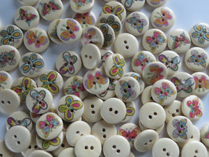 20 mixed print butterfly 15mm buttons