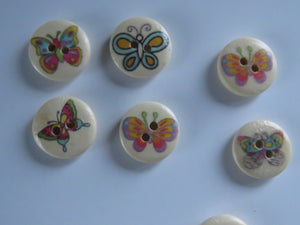 20 mixed print butterfly 15mm buttons