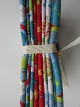 Load image into Gallery viewer, Pilot Adventures Fabric Bundle of 5 Fat Quarters. Mixed prints- 100% cotton. 50 x 52cm per piece