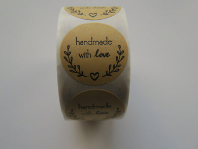 500 Stickers- Handmade with Love  25mm