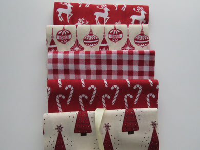Christmas Joy Bundle of 5 Fat Quarters. Mixed prints- 100% cotton. 50 x 52cm per piece