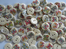 Load image into Gallery viewer, 20 mixed print butterfly 15mm buttons