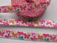 Load image into Gallery viewer, 4.8m Pink Butterfly print Fold Over Elastic FOE Foldover 15mm