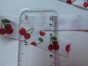 5m Red Cherry print on white Fold over Elastic FOE Fold over elastic 15mm wide