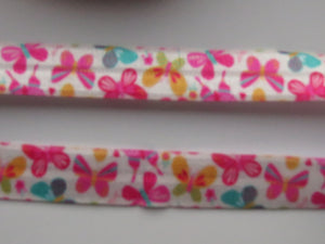 4.8m Pink Butterfly print Fold Over Elastic FOE Foldover 15mm