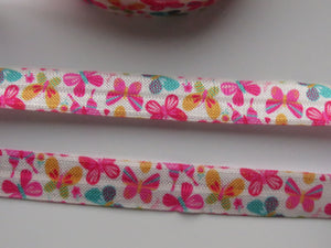 4.8m Pink Butterfly print Fold Over Elastic FOE Foldover 15mm