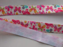 Load image into Gallery viewer, 4.8m Pink Butterfly print Fold Over Elastic FOE Foldover 15mm