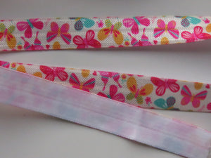 4.8m Pink Butterfly print Fold Over Elastic FOE Foldover 15mm