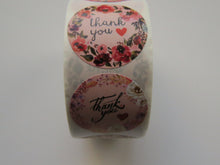 Load image into Gallery viewer, 500 Stickers- mixed print floral Thank you in centre 25mm
