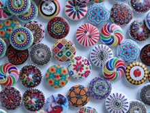 Load image into Gallery viewer, 20 mixed print miscellaneous patterns. buttons 15mm 2 holes with white back.