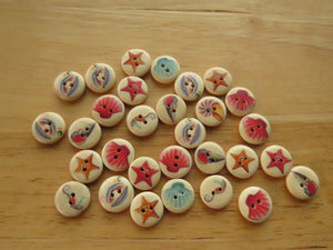 49 Shell, seahorse print 15mm wood look buttons 2 holes