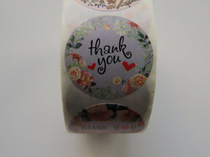 500 Stickers- mixed print floral Thank you in centre 25mm