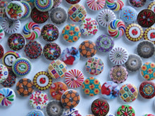 Load image into Gallery viewer, 20 mixed print miscellaneous patterns. buttons 15mm 2 holes with white back.
