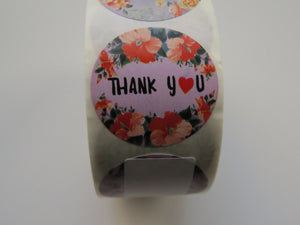 500 Stickers- mixed print floral Thank you in centre 25mm