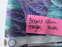 Load image into Gallery viewer, Blue teal purple green leaf print outlined in gold patchwork quilting 100% cotton 30cm L x 112cm w