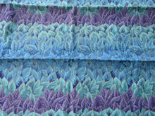 Load image into Gallery viewer, Blue teal purple green leaf print outlined in gold patchwork quilting 100% cotton 30cm L x 112cm w