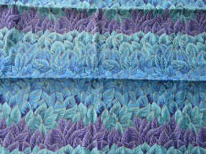 Blue teal purple green leaf print outlined in gold patchwork quilting 100% cotton 30cm L x 112cm w