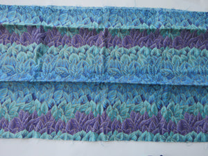 Blue teal purple green leaf print outlined in gold patchwork quilting 100% cotton 30cm L x 112cm w