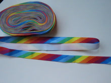 Load image into Gallery viewer, 1m Diagonal  Rainbow Fold Over Elastic 15mm wide FOE Foldover