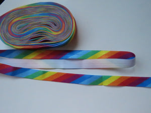 1m Diagonal  Rainbow Fold Over Elastic 15mm wide FOE Foldover