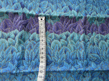Load image into Gallery viewer, Blue teal purple green leaf print outlined in gold patchwork quilting 100% cotton 30cm L x 112cm w